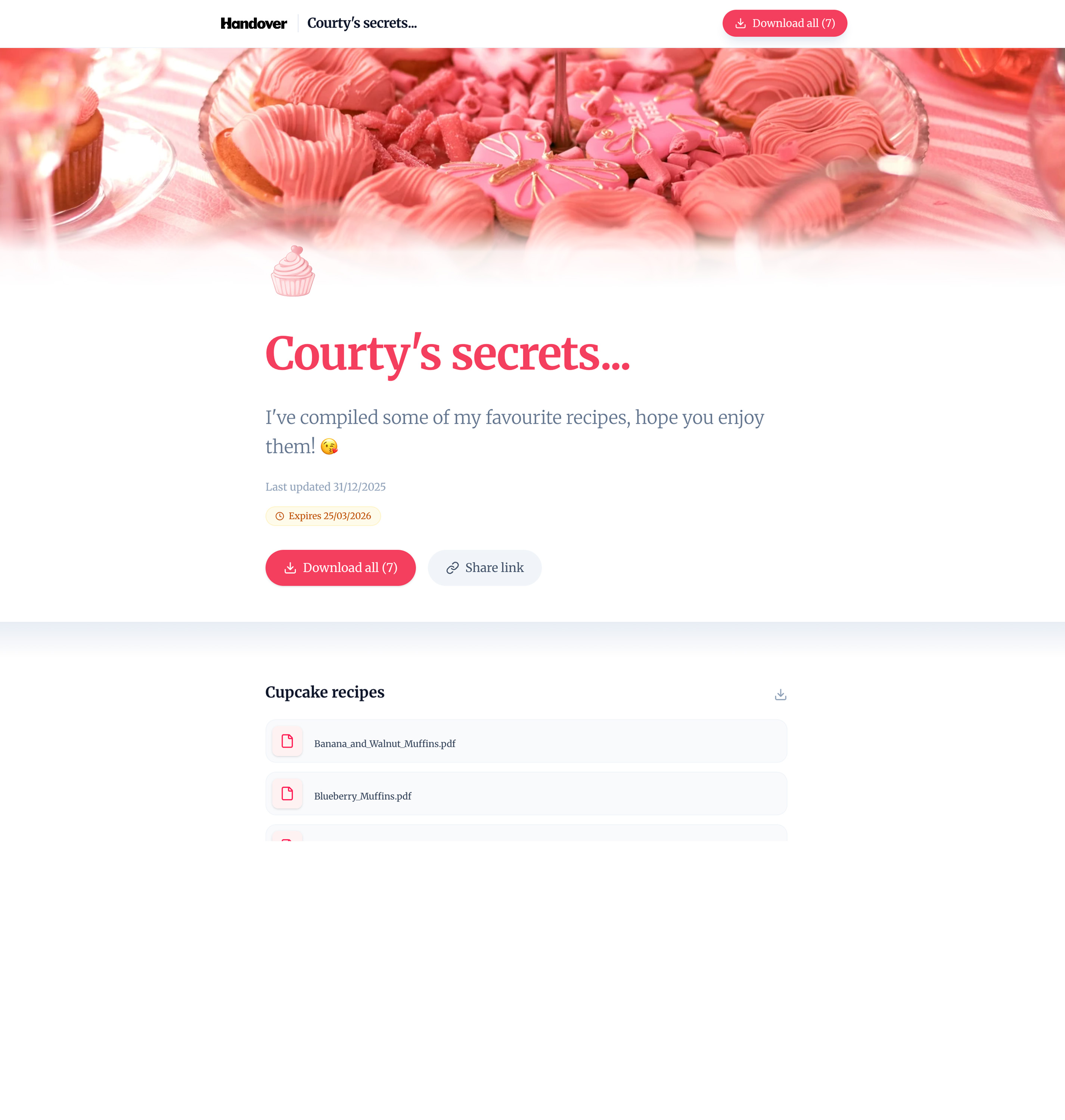 Courty's secrets branded recipe delivery page